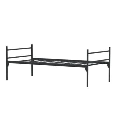 Metaal bed enkel 90x200 (heavy duty)Metalen enkel bed, robuust en geschikt voor intensief gebruik voor woonlocaties. Voorzien van een sterke staalconstructie en rasterbodem met kruisschoren. Eenvoudig te monteren en afgewerkt in mat zwart met roestbestendige coating.

Specificaties:
90 x 200 cm
CR-ST 12 staal
Frame Ø 32 mm
Draagvermogen >150 kg
Rasterbodem
Bedinlegdiepte 6 cm
Plug-in montage
Mat zwart, gepoedercoat
Optioneel: middensteun
TSE & CE gecertificeerd